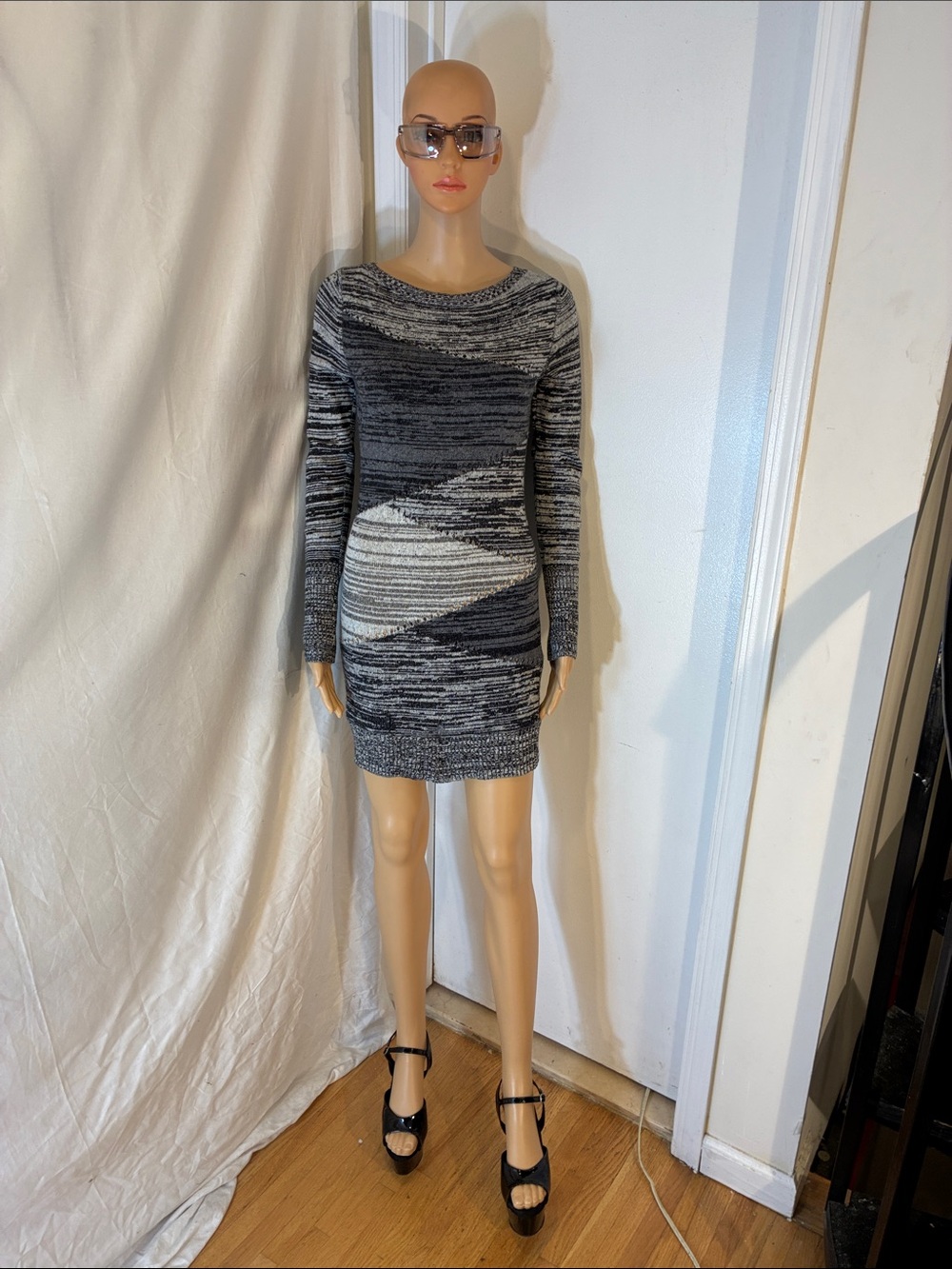 Stunning Giorgio Armani Grey & Black  Marble knit sweater mini dress